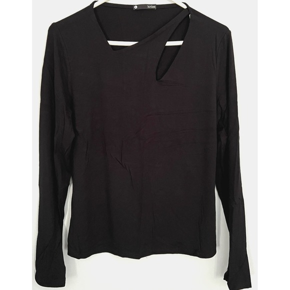 krisa Tops - Krisa Shirt Womens XL Black Long Sleeve Cutout Asymmetrical Neck Made USA K-1951